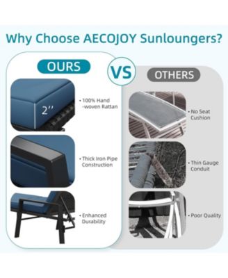 Chaise Lounge Chairs for Outside Set of 2, Adjustable Wicker PE Rattan Patio Pool Recliner Chair with Removable Cushion