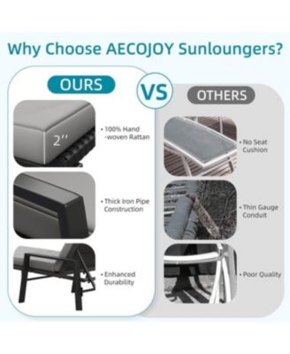 Chaise Lounge Chairs for Outside Set of 2, Adjustable Wicker PE Rattan Patio Pool Recliner Chair with Removable Cushion