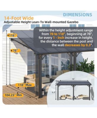 14'x10' Adjustable Height Wall Mounted Outdoor Gazebos Pergola