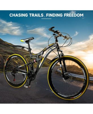 26-Inch 21-Speed Full Suspension Mountain Bike with Dual Disc Brakes & High-Carbon Steel Frame for All-Terrain Riding