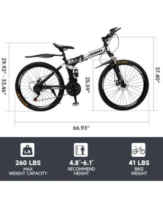 26-Inch Folding Mountain Bike with Shimano 21-Speed, Dual Disc Brakes & Full Suspension for Commuting