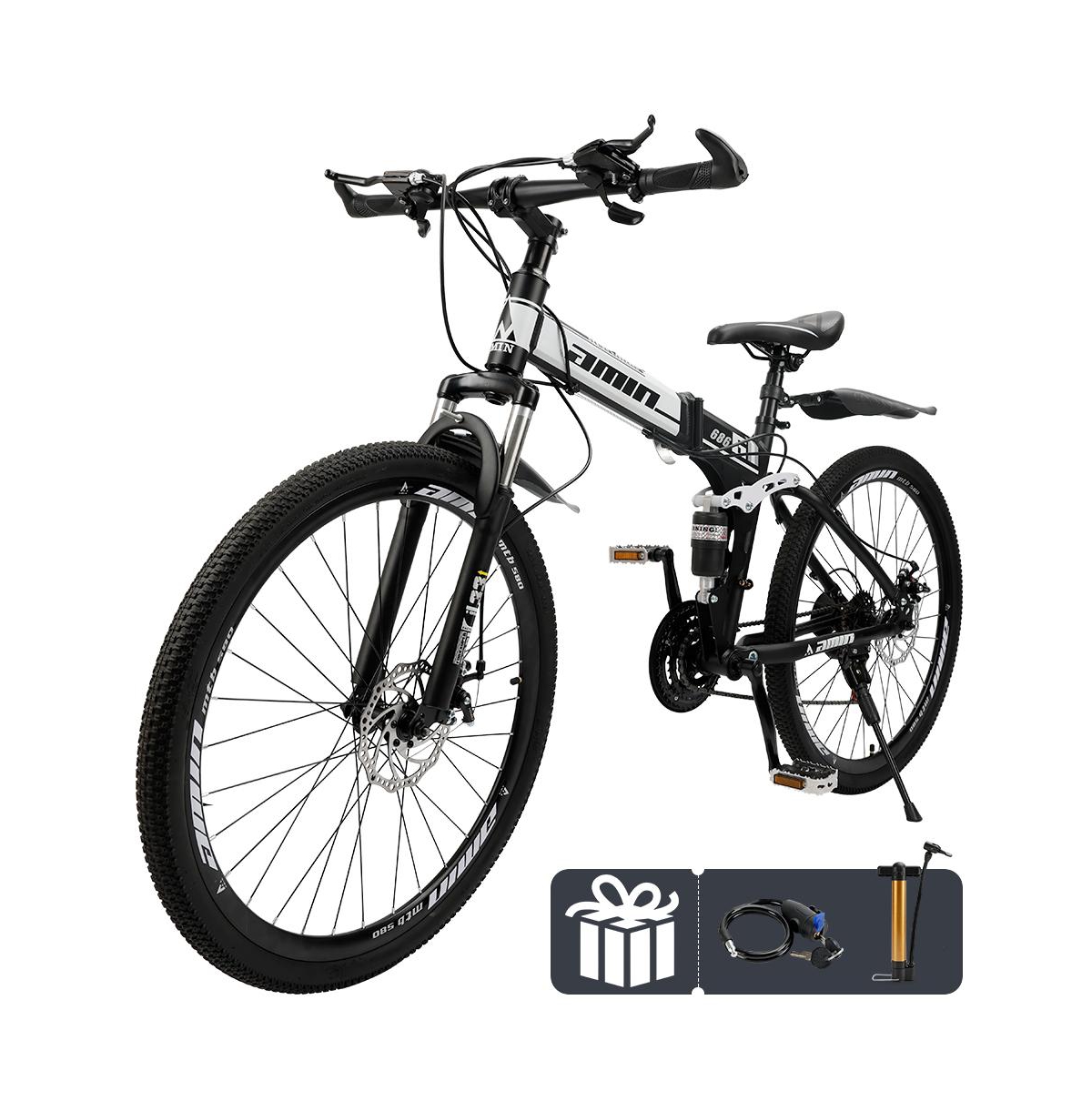 Artudatech Unisex Adult Mountain Bike Full Suspension 26" 21 Speed Mtb Folding Bicycle