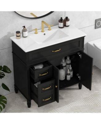 36" Bathroom Vanity with Sink, Cabinet with Drawers and Solid Frame, One Package