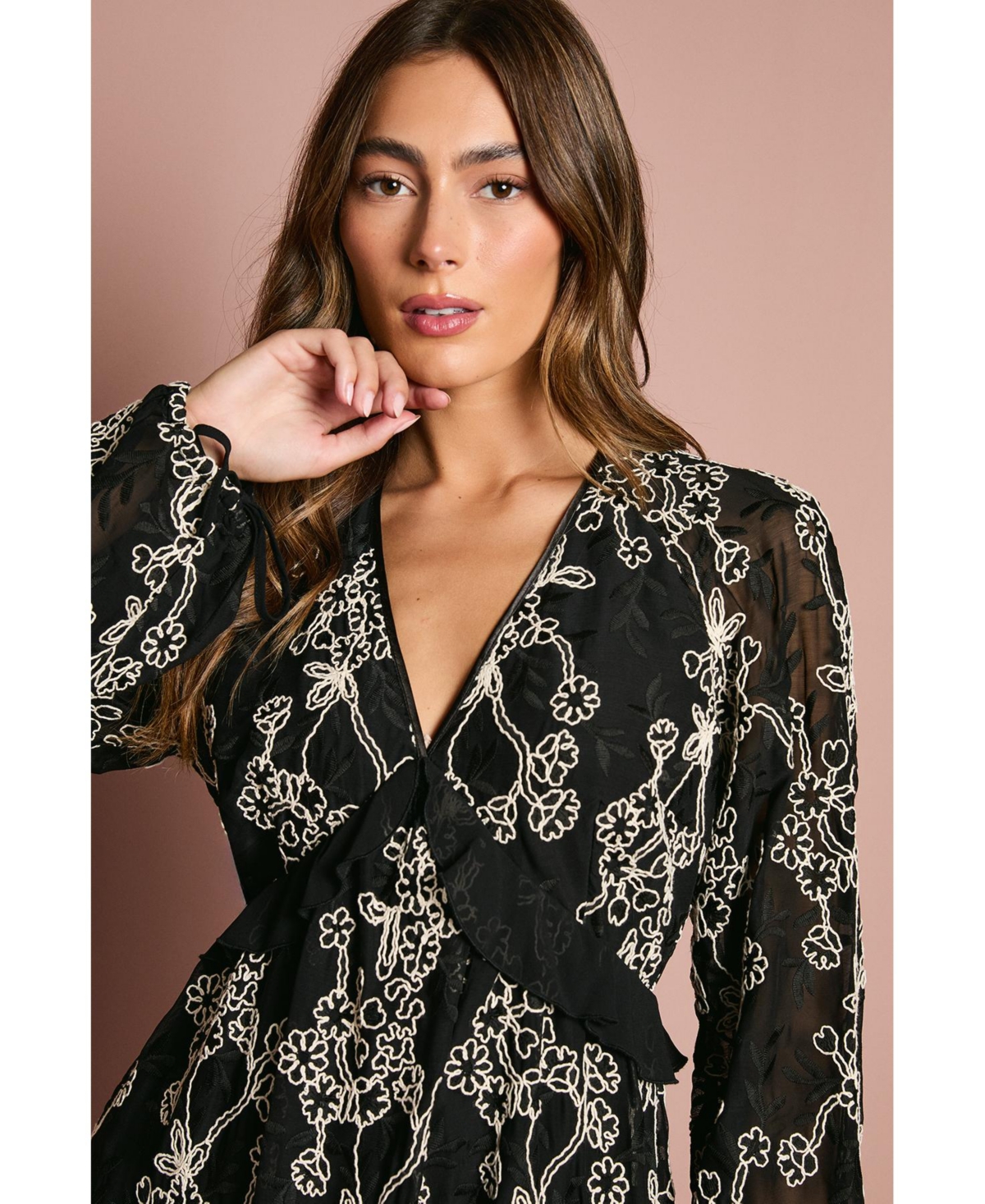 Coast Women's Long Sleeve Broderie Floral Midaxi Dress