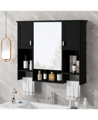 35'' x 28'' Wall Mounted Bathroom Storage Cabinet with Mirror & Towel Bar