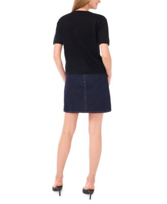 Women's Covered Button Crewneck Cardigan Sweater