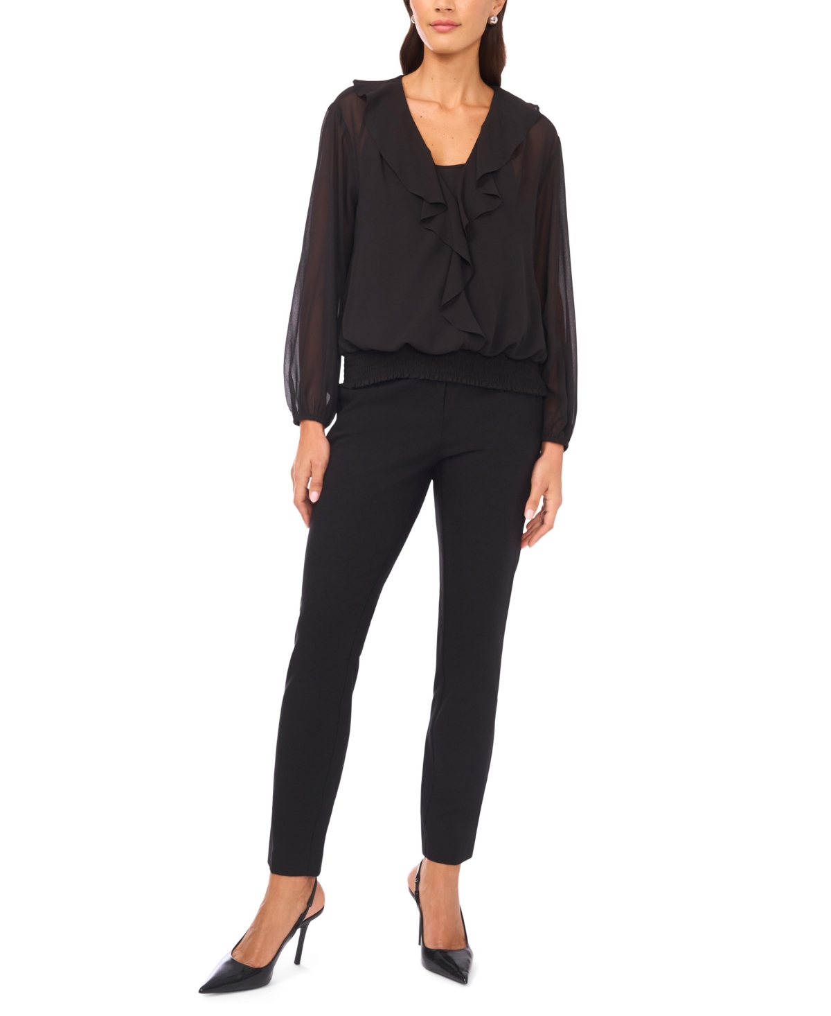 Vince Camuto Women's Overlapping Long Sleeve Ruffle Top