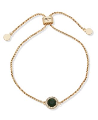 DKNY - Glass Emerald Inlay Stone Gold-Tone Slider Bracelet