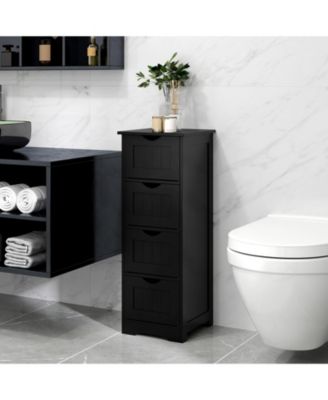 32.5”H MDF 4 Drawers Freestanding Narrow Side Storage Organizer Bathroom Floor Cabinet