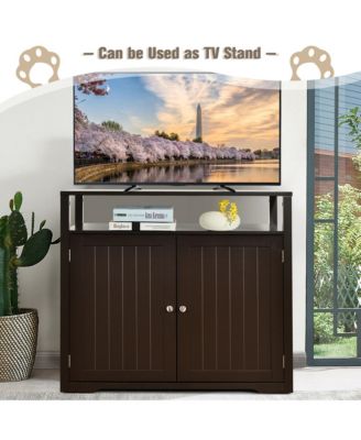 Wooden Cat Litter Box Enclosure Hidden Cat Washroom w/ Storage Layer