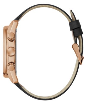 Men's Rose Gold-Tone Black Leather Multi-Function Watch, 44mm