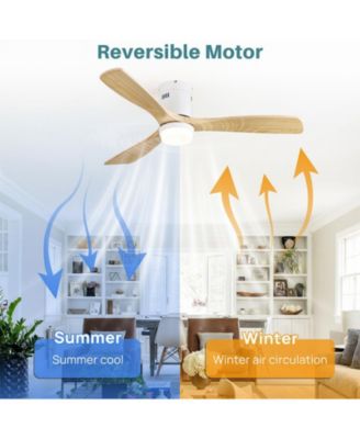 52-inch Modern White 3 Solid Wood Blades Flush Mount Tri color Adjustable Ceiling Fan Light with Remote Control and Forward Reverse Rotation Function