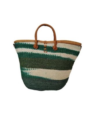 Evergreen Spirit Holiday Basket Handwoven Green & White Sisal Straw Basket Tote