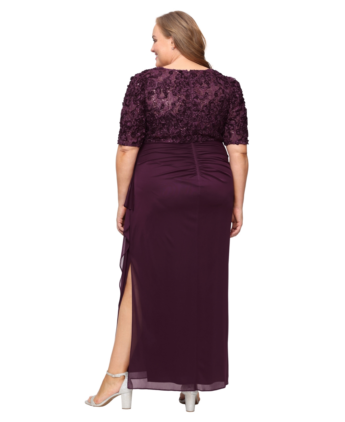 Alex Evenings Plus Size Soutache Embellished Short-sleeve Gown In Purple