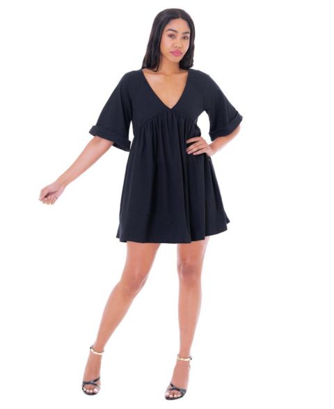 Женское платье Dai Moda Annie Double Vneck Wide Sleeve, цвет: Чёрный