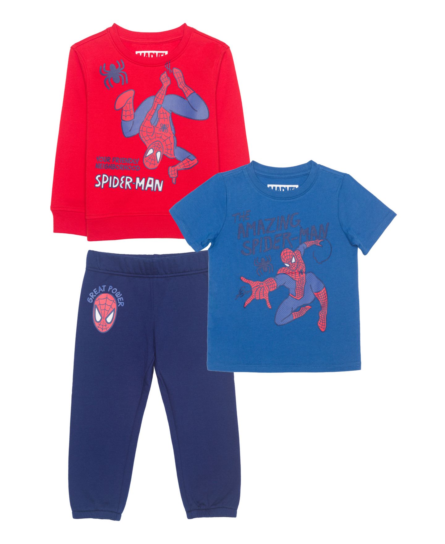 Комплекты Spider-Man Printed T-Shirt, Short-Sleeve T-Shirt and Joggers, 3-Piece Set для мальчиков-малышей, цвет: Красный / Синий — фото 1