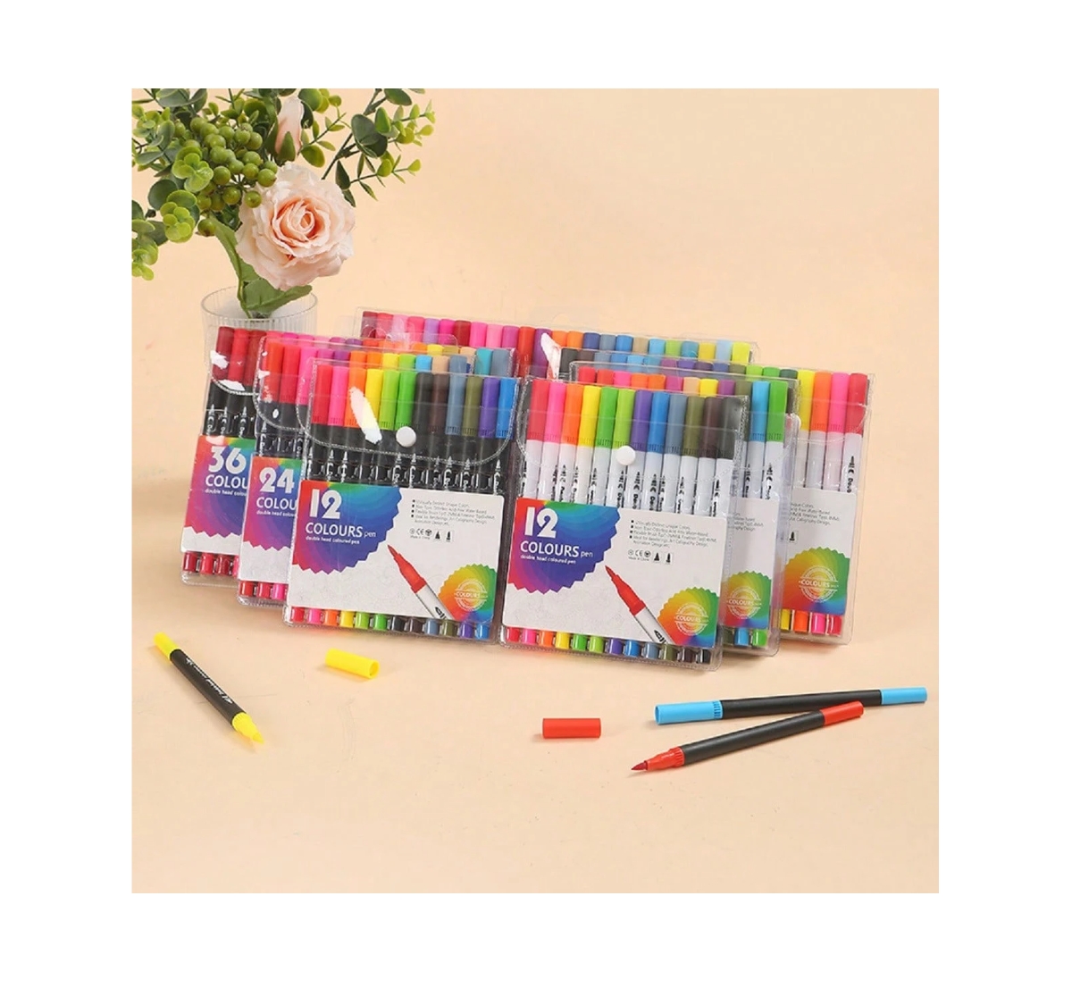 Htutwoo 36 Colors Dual Tip Art Markers Pens for Kids Adult Coloring Books Artist Fine and Brush Tip Colored Pens Water-color Pens for Journaling Note