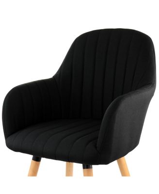 2 Piece Fabric Tufted Chair in Black with Wooden Legs