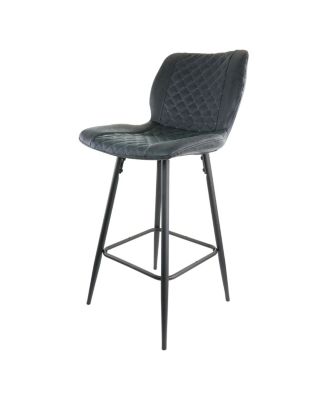 2 Piece Diamond Stitched Faux Leather Bar Chair in Black with Metal Legs