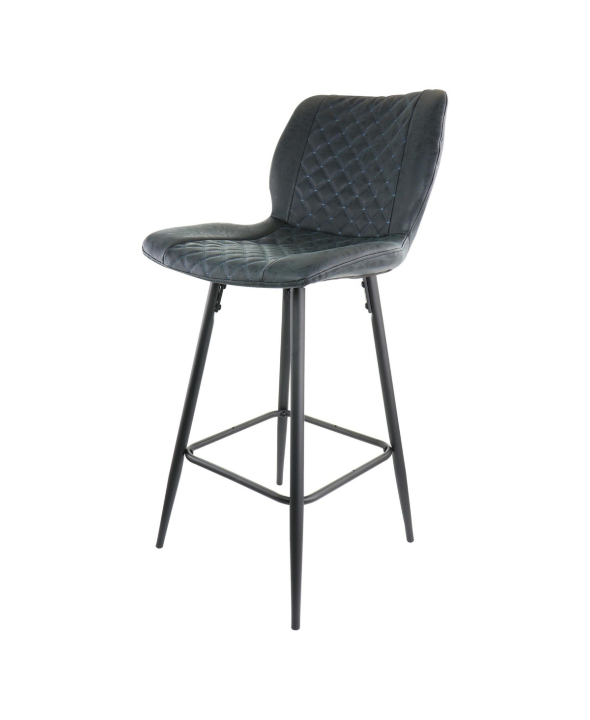 Elama 2 Piece Diamond Stitched Faux Leather Bar Chair in Black with Metal Legs