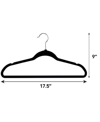 100 Piece Set of Velvet Slim Profile Heavy Duty Felt Hangers with Stainless Steel Swivel Hooks in Black