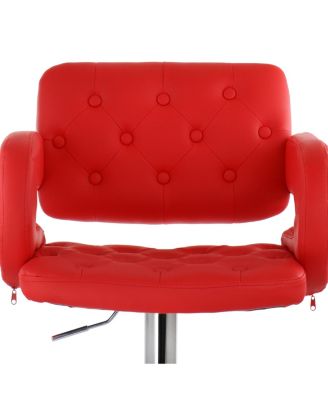 Faux Leather Tufted Bar Stool in Red with Chrome Base and Adjustable Height