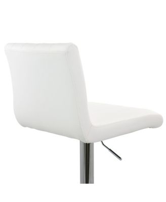 2 Piece Tufted Faux Leather Adjustable Bar Stool in White with Chromed Base