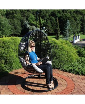 Outdoor Resin Wicker Jackson Hanging Basket Egg Chair Swing with Cushions, Headrest, and Steel Stand Set - 3pc