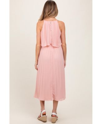 Maternity Light Navy Pleated Woven Midi Dress