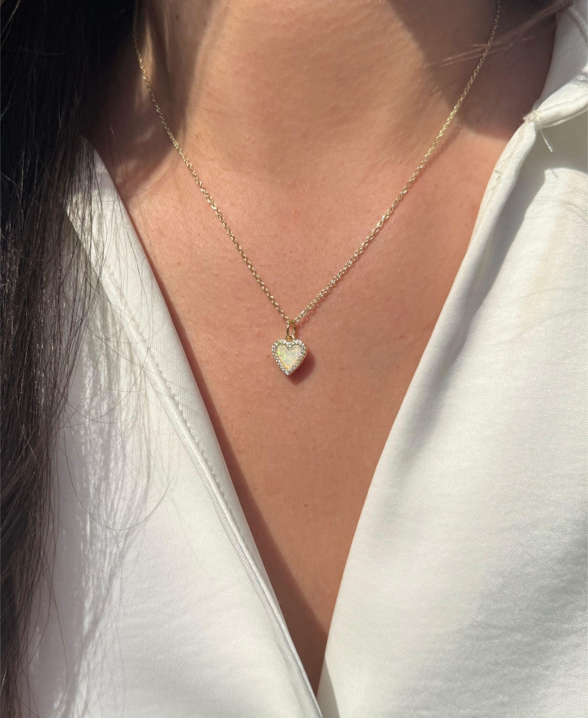 Kamaria Mini Heart Necklace With Lab-grown Opal In 14k Gold Plated Sterling Silver In Gold