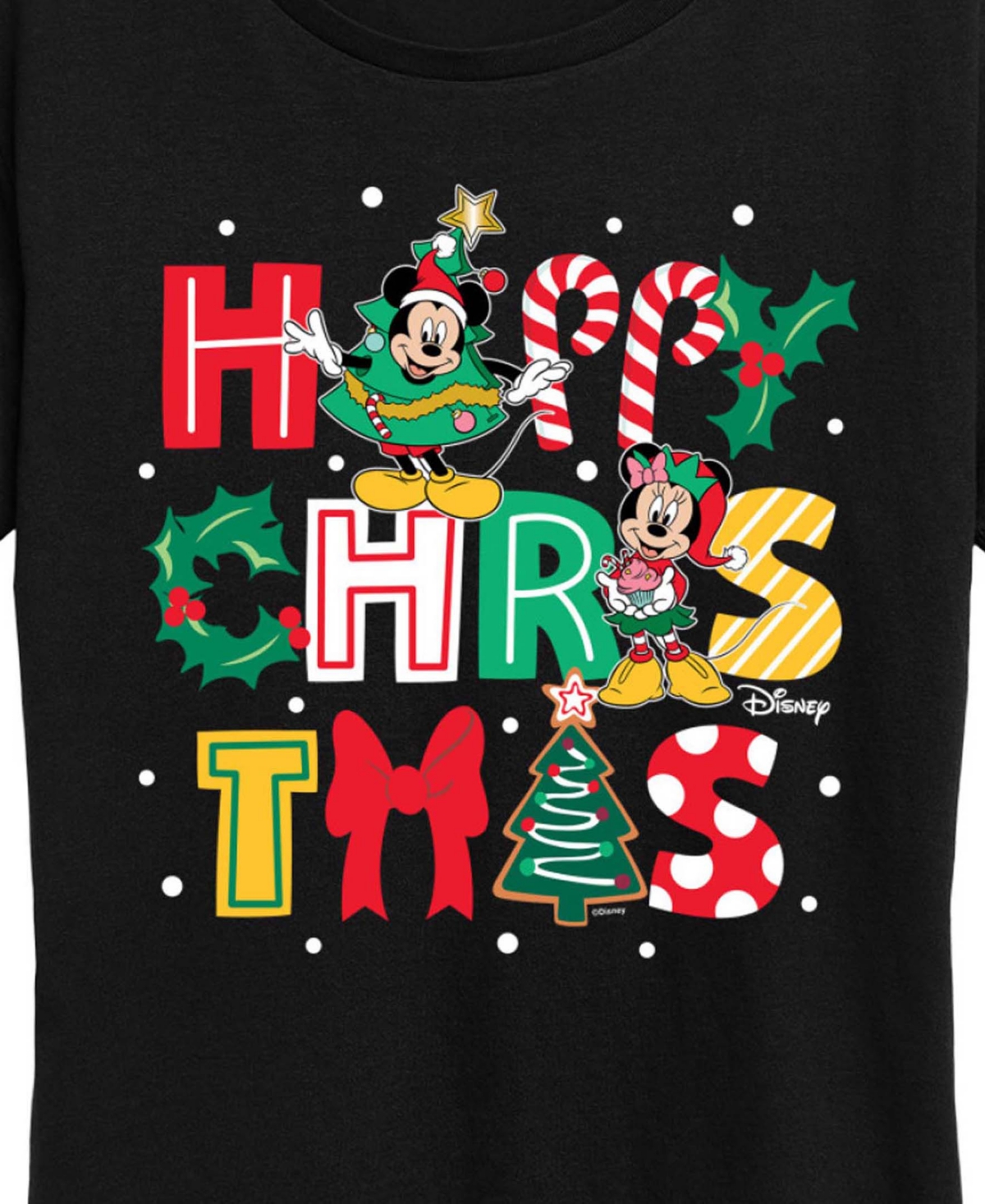 Disney Mickey and Minnie Happy Christmas Women's Short Sleeve Graphic T-shirts