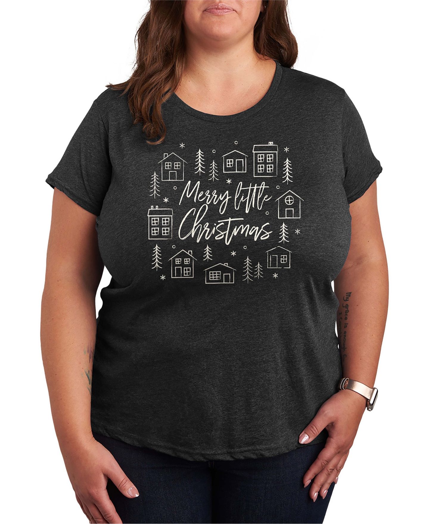 Женские футболки Hybrid Apparel Merry Little Christmas Houses Short Sleeve Graphic, цвет: Меланжевый — фото 1