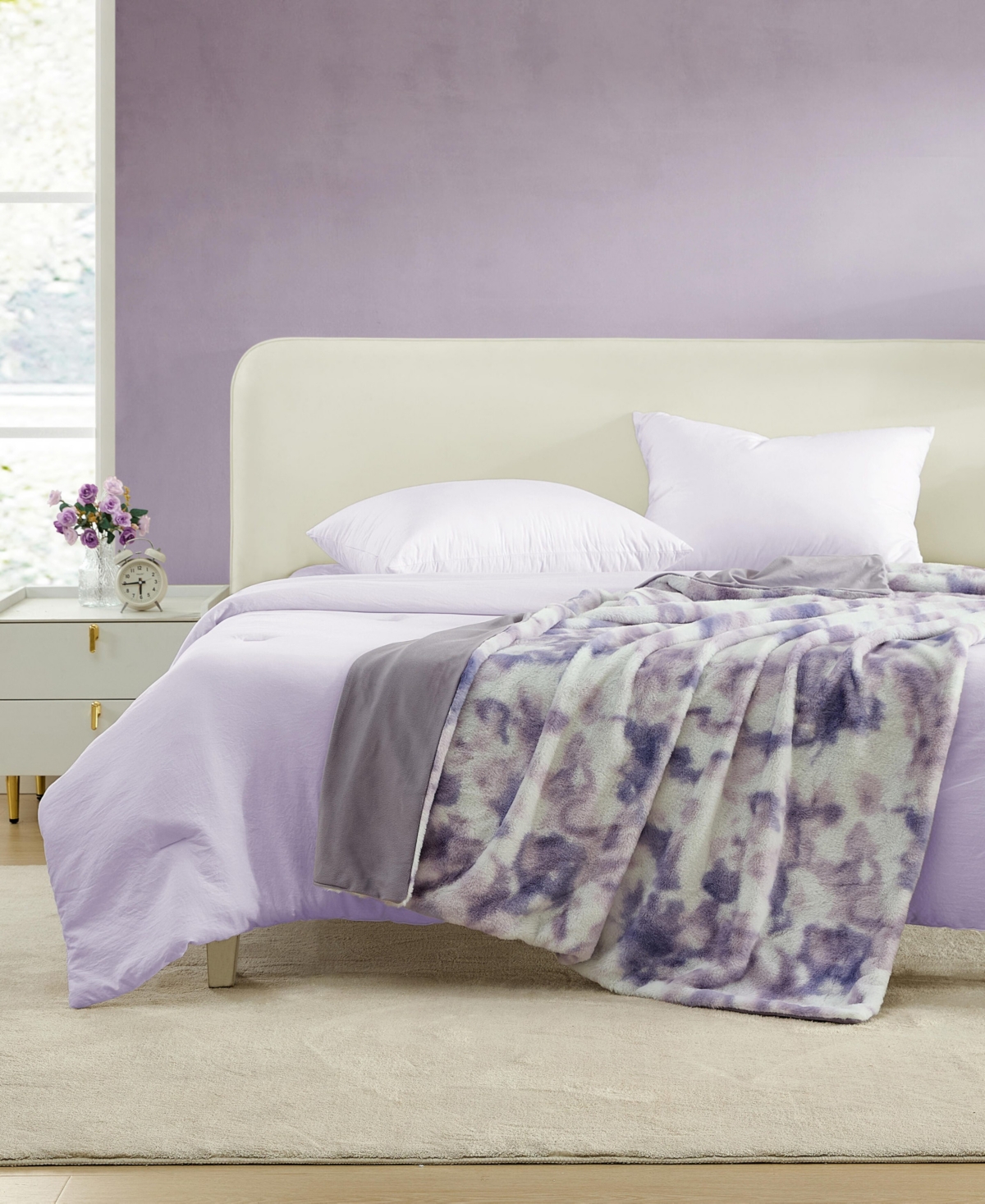 Betsey Johnson Printed Faux Rabbit Fur Blanket, 70" X 50" In Purple