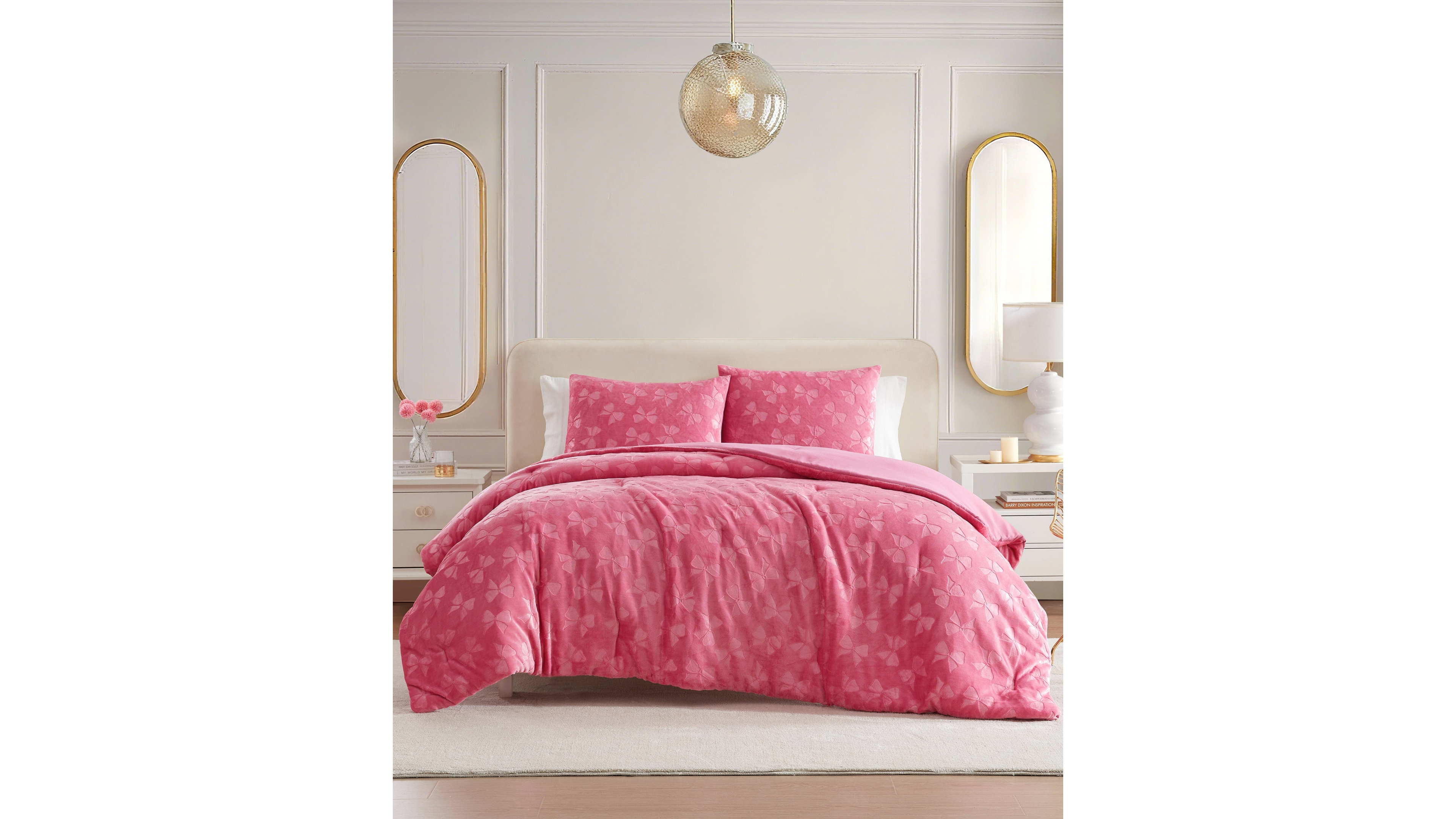 Betsey Johnson Flirty Bows Embossed Plush Comforter Set, Full/Queen
