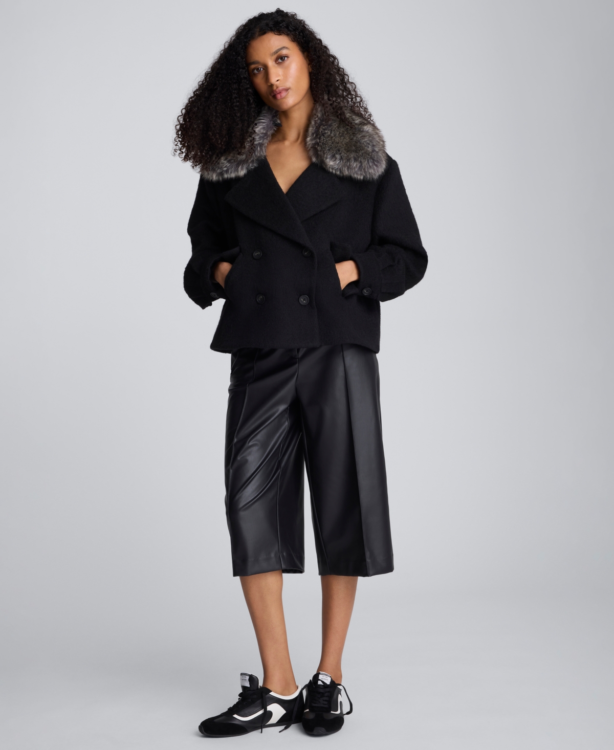 Kenneth Cole Juniors Women's Collared Cropped Peacoat