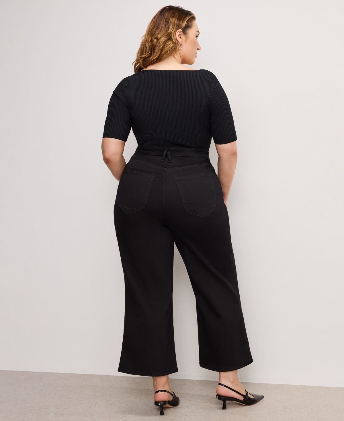 Good American Good Waist Crop Palazzo Jeans In Black