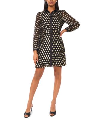 MSK - Women's Long Sleeve Printed Button Down Dress