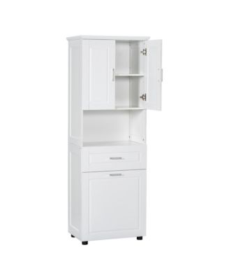 Tall Bathroom Cabinet with Laundry Basket, Tilt-Out Hamper and Upper Storage