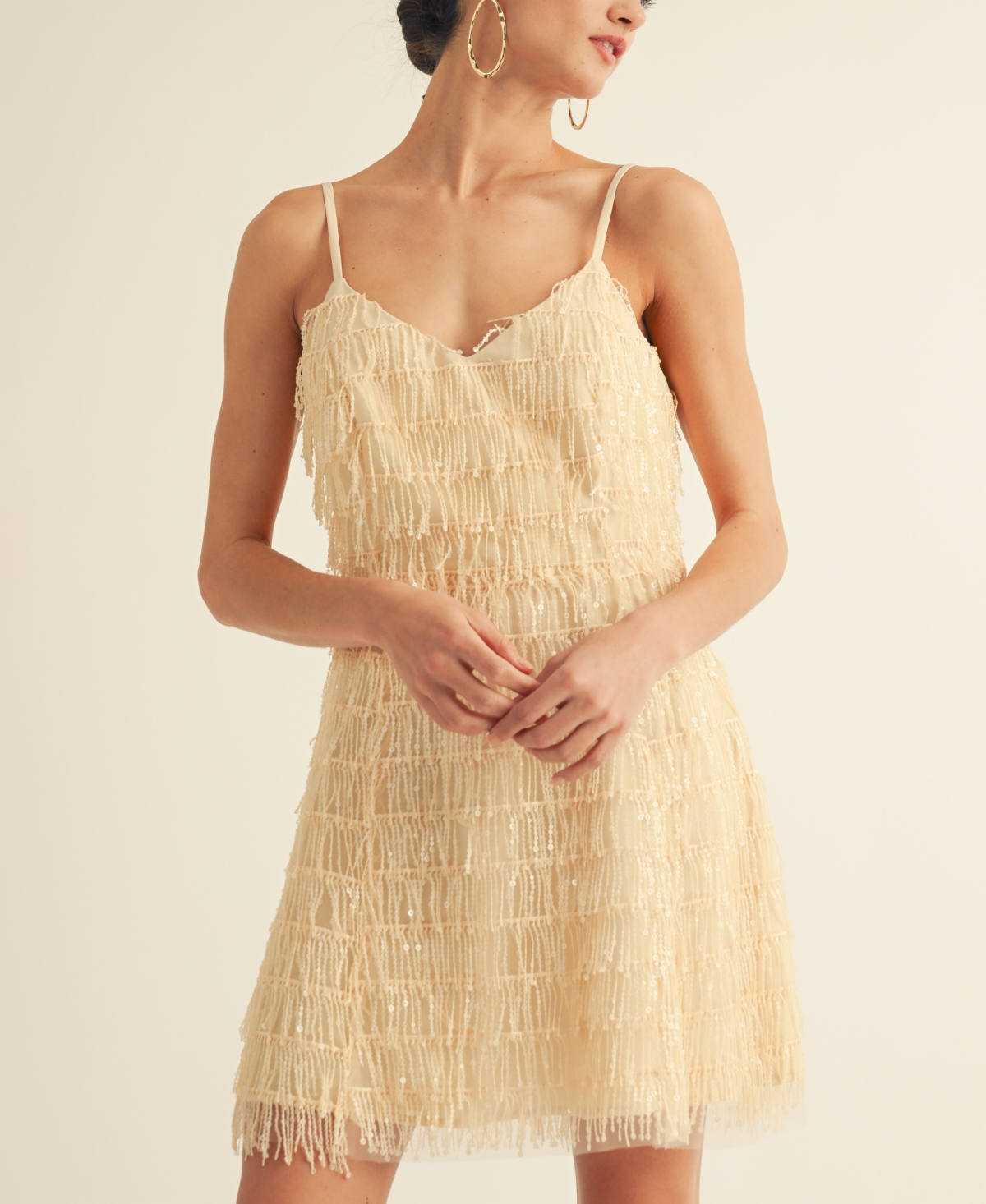 Arose Studio, Inc Women's Samara Fringe Detail Flapper Mini Dress In Neutral