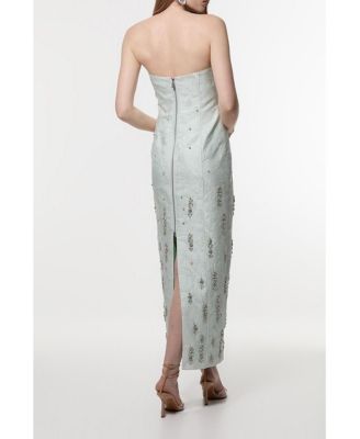Crystal Embellished Strapless Midi Dress