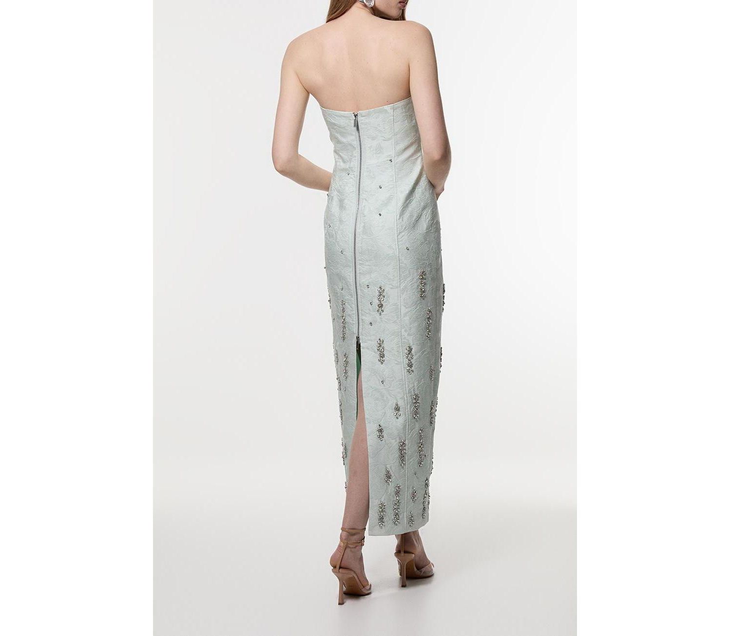 Crystal Embellished Strapless Midi Dress