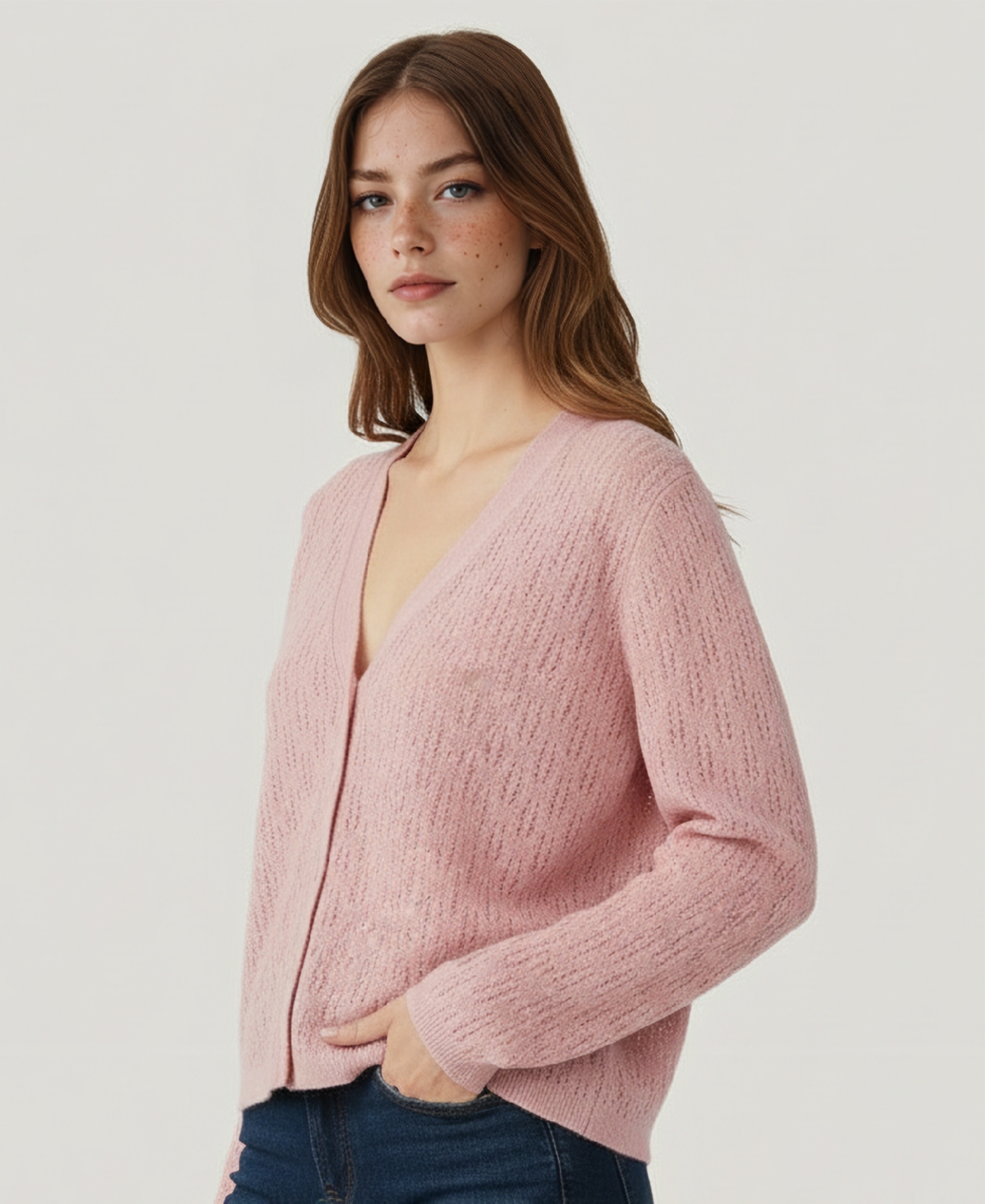 Naadam Women's Pointelle Long Sleeves Cardigan Sweater In Pink