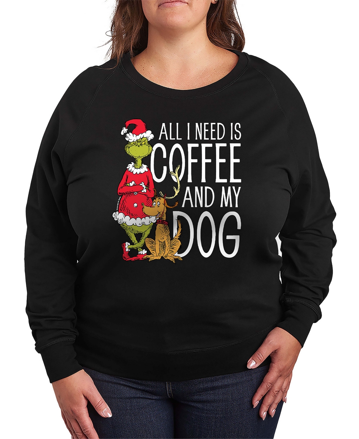 Hybrid Apparel Grinch And Max Coffee And My Dog Women's French Terry Long Sleeve Shirt In Black