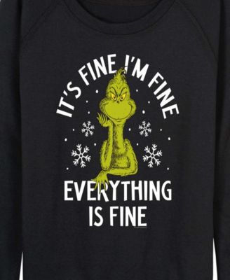 Plus Size Grinch Christmas Everything is Fine French Terry Long Sleeve T-Shirt
