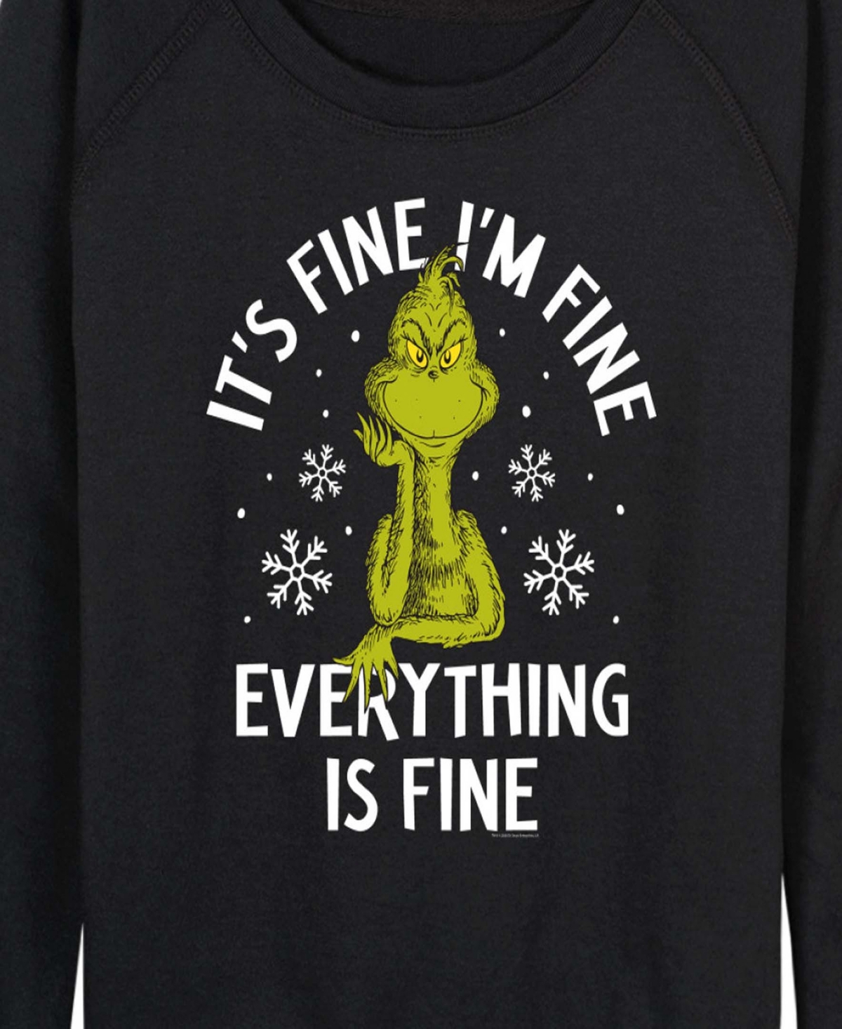 Hybrid Apparel Grinch Christmas Everything Is Fine Women's French Terry Long Sleeve Shirt In Black