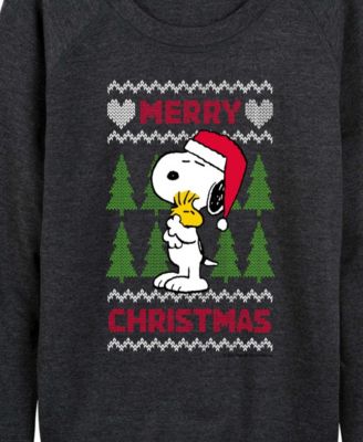 Plus Size Merry Christmas Snoopy and Woodstock French Terry Long Sleeve T-Shirt