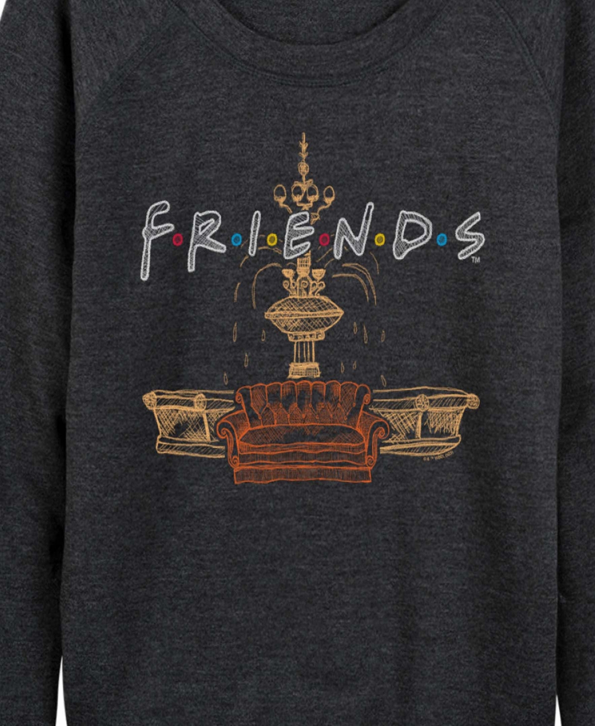 Hybrid Apparel Friends Logo Fountain And Couch Women's French Terry Long Sleeve Shirt In Black