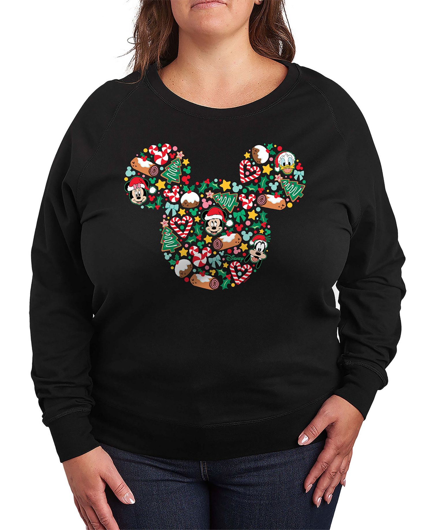 Plus Size Disney Mickey and Friends Christmas French Terry Long Sleeve T-Shirt