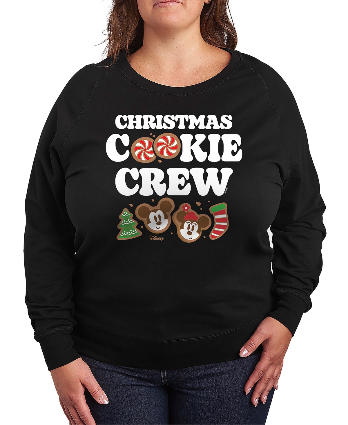Hybrid Apparel Disney Mickey And Minnie Christmas Cookie Crew Women's French Terry Long Sleeve Shirt In Black