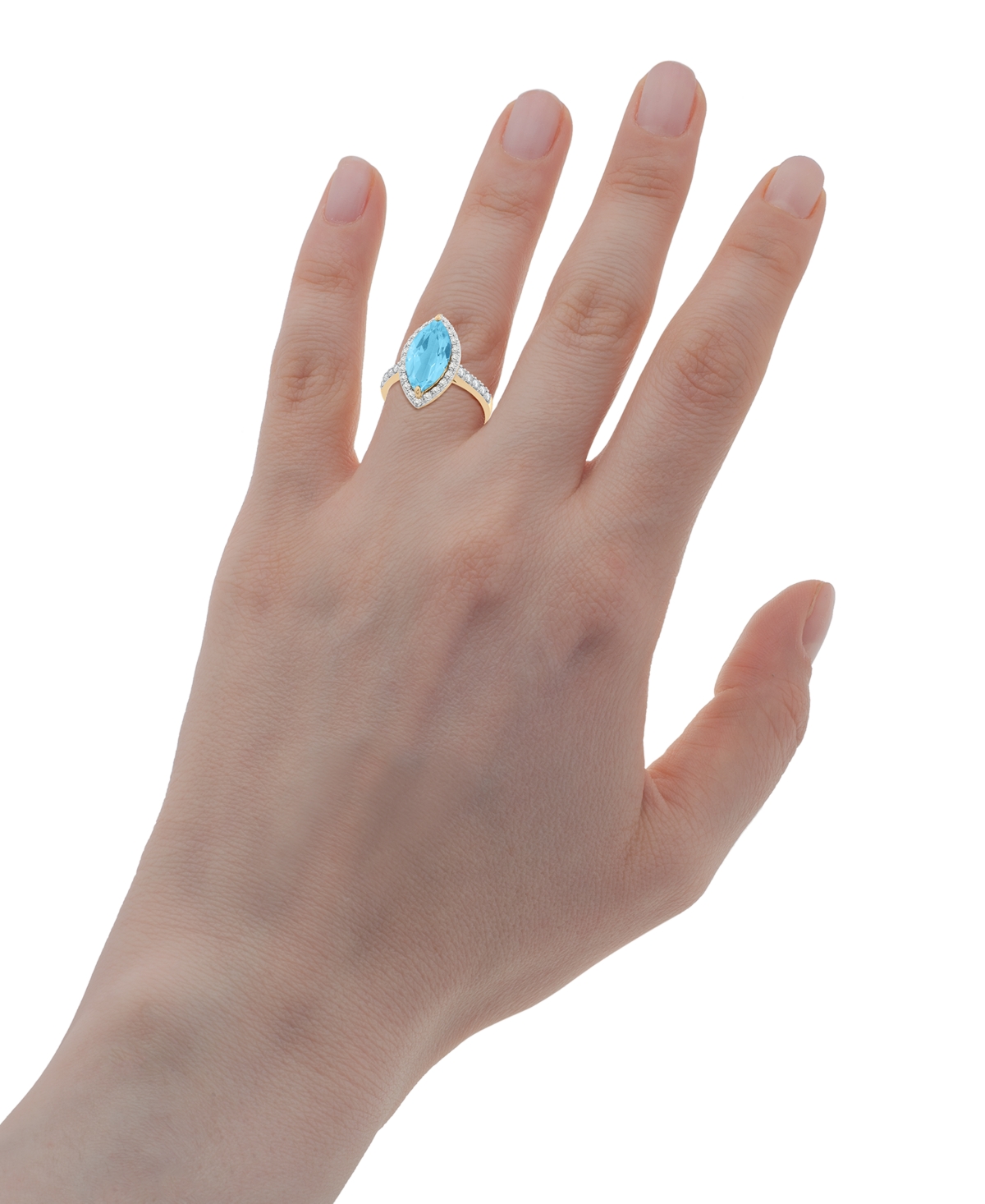 Macy's Blue Topaz (4 Ct. T.w) & Diamond (3/8 Ct. T.w) Marquise Ring In 14k Yellow Gold In Blue